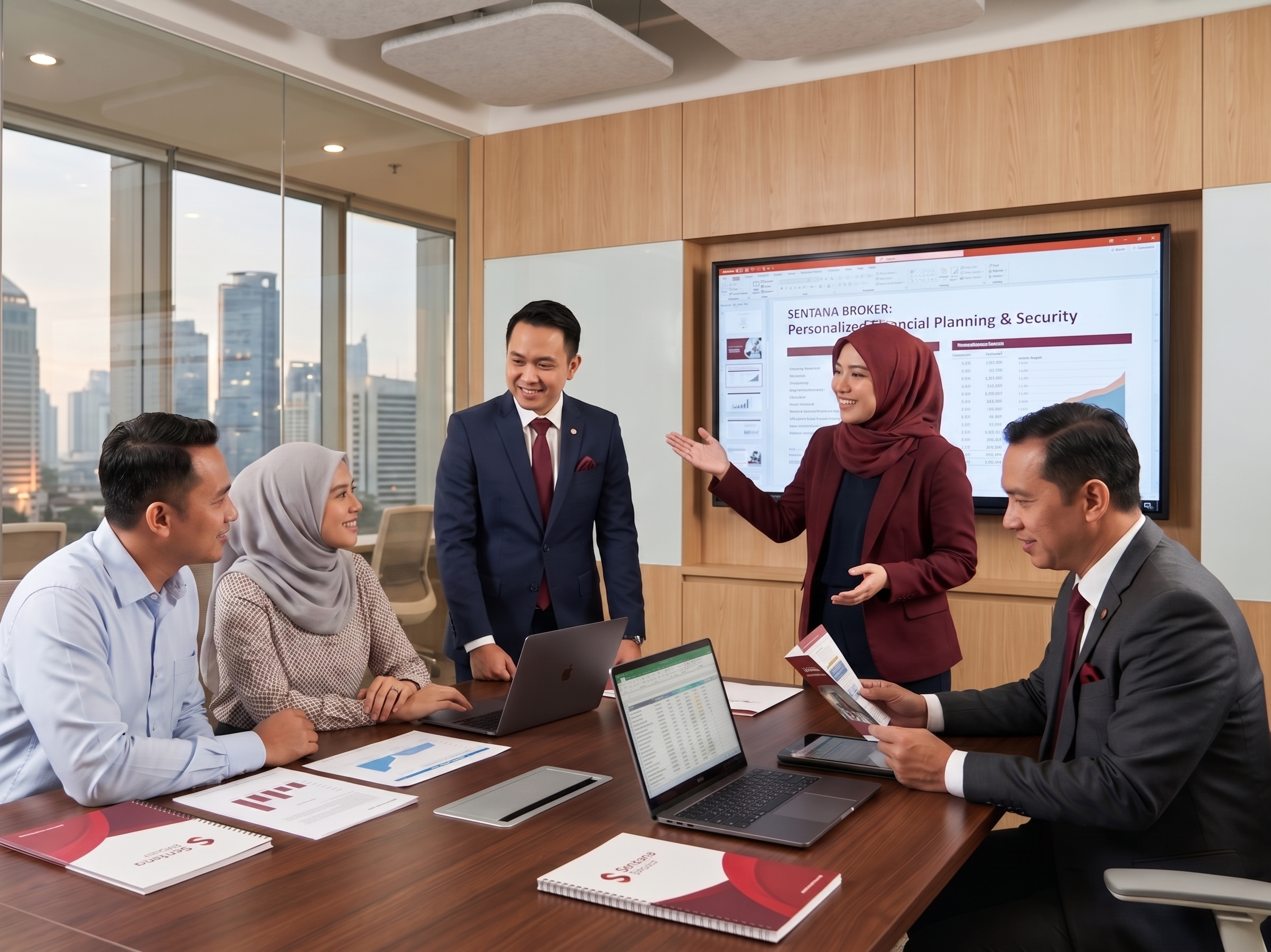 People in a business meeting pointing to a chart